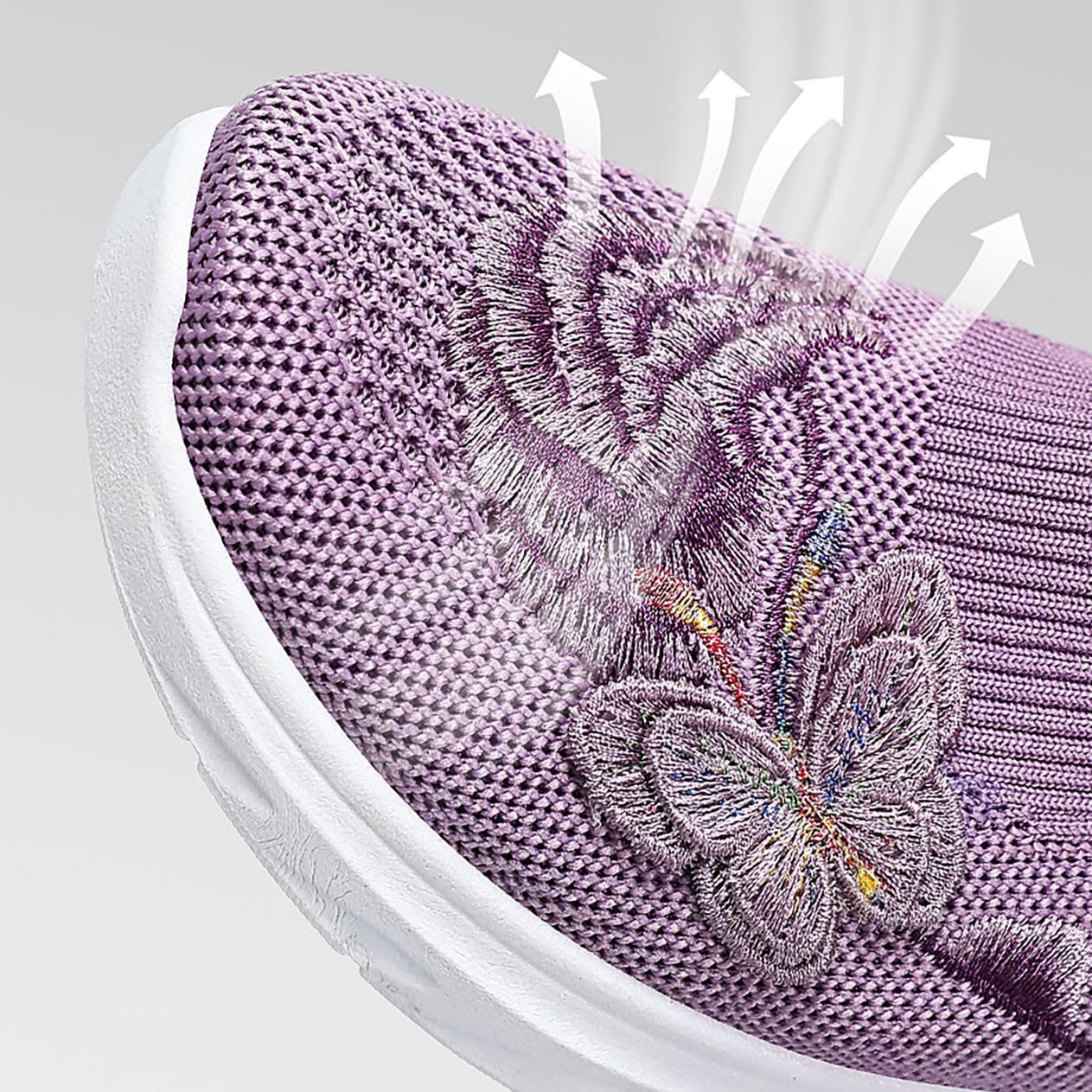 Mocasines con bordado de mariposa para mujer, transpirables, de malla de punto, ligeros, cómodos, informales, ortopédicos, para caminar, con soporte de arco