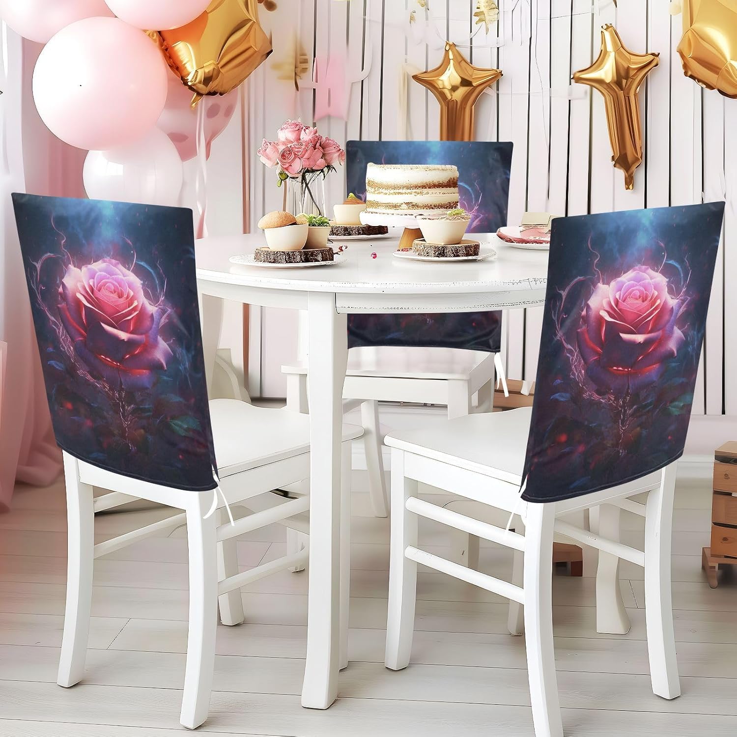 ALAZA Abstract Rose Chair Back Cover Set of 6, Washable Reusable Removable Chair Slipcovers Decorative Chair Cover for Home Kitchen Wedding Party