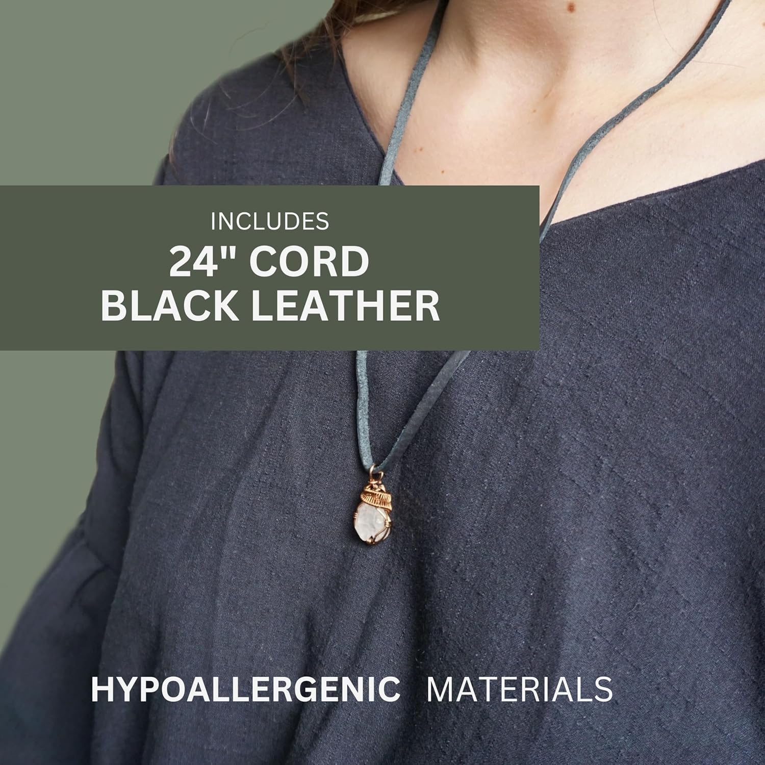 Designs by Nature Gems Men's Birthstone Gemstone Necklace - Antique Bronze, 24" Raw Flat Black Leather Cord - Image 5