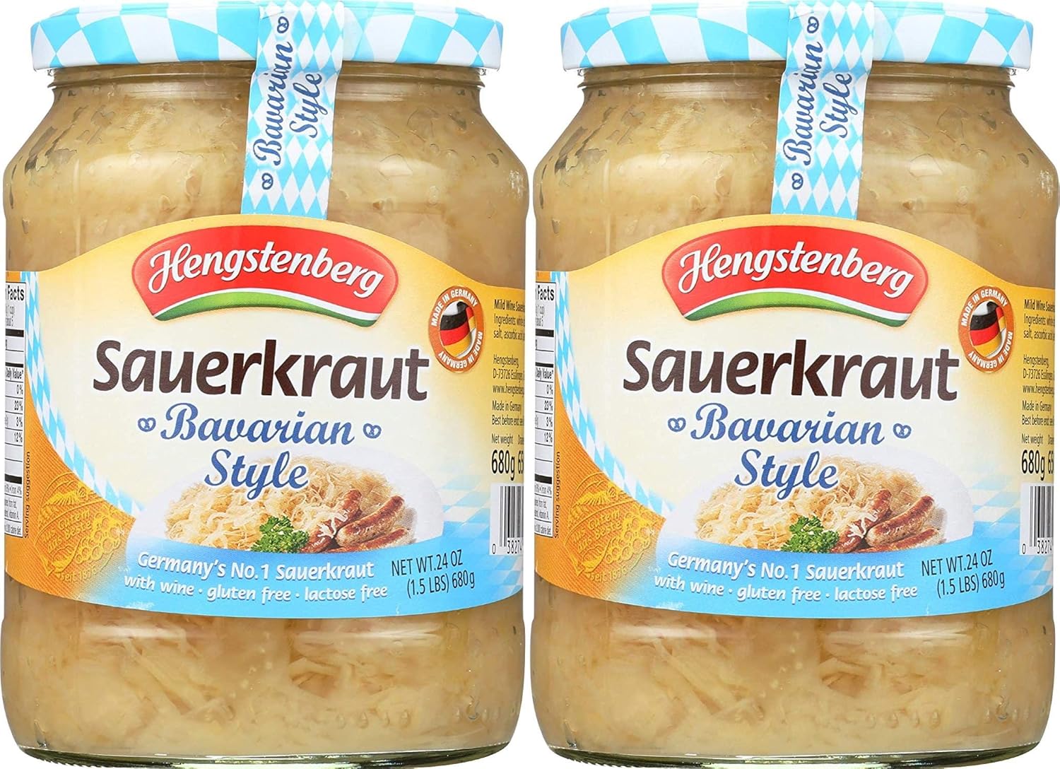 Hengstenberg Bavarian Wine Sauerkraut Pack of 2 - Authentic German Fermented Cabbage with White Wine, Gluten-Free & Allergen-Free