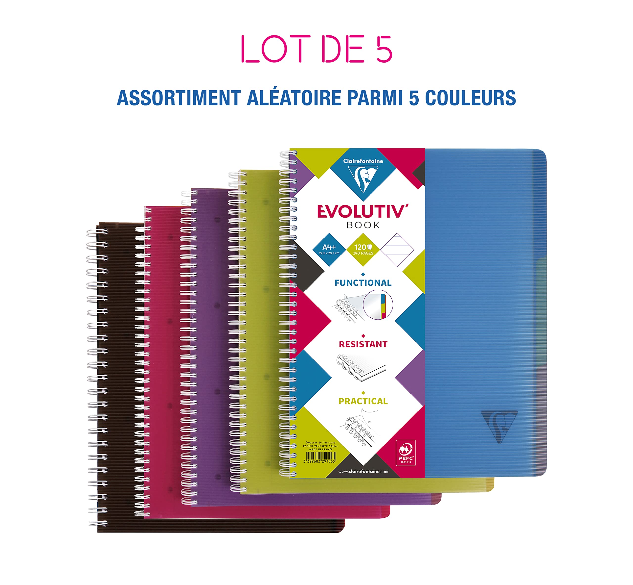 Clairefontaine 329156C notatniki Linicolor x5 A4 22,5x29,7 białe