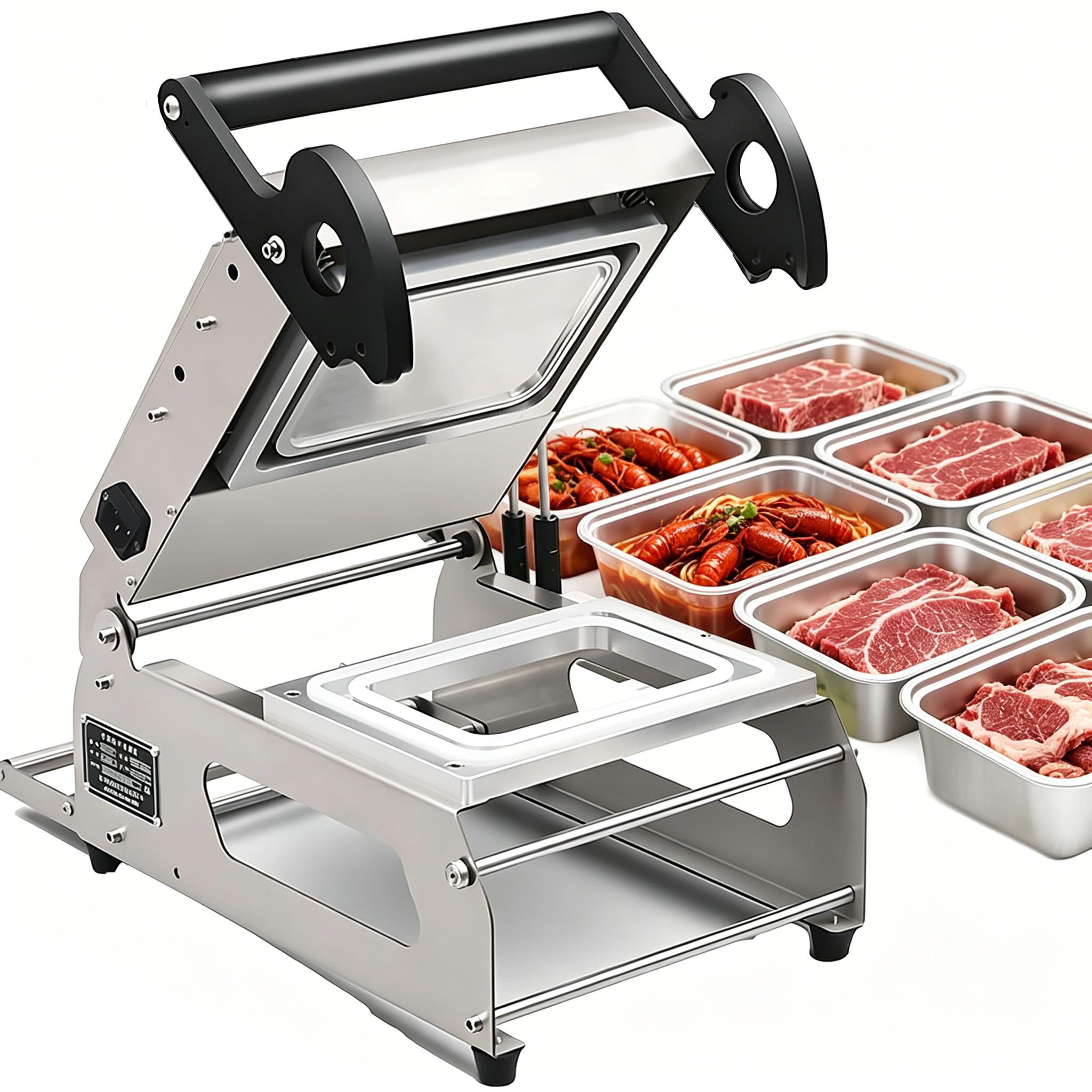 Sigillante manuale per vassoi per contenitori alimentari, macchina commerciale per sigillatura a pressione manuale per scatole da asporto, gastronomia BBQ frutti di mare panetteria