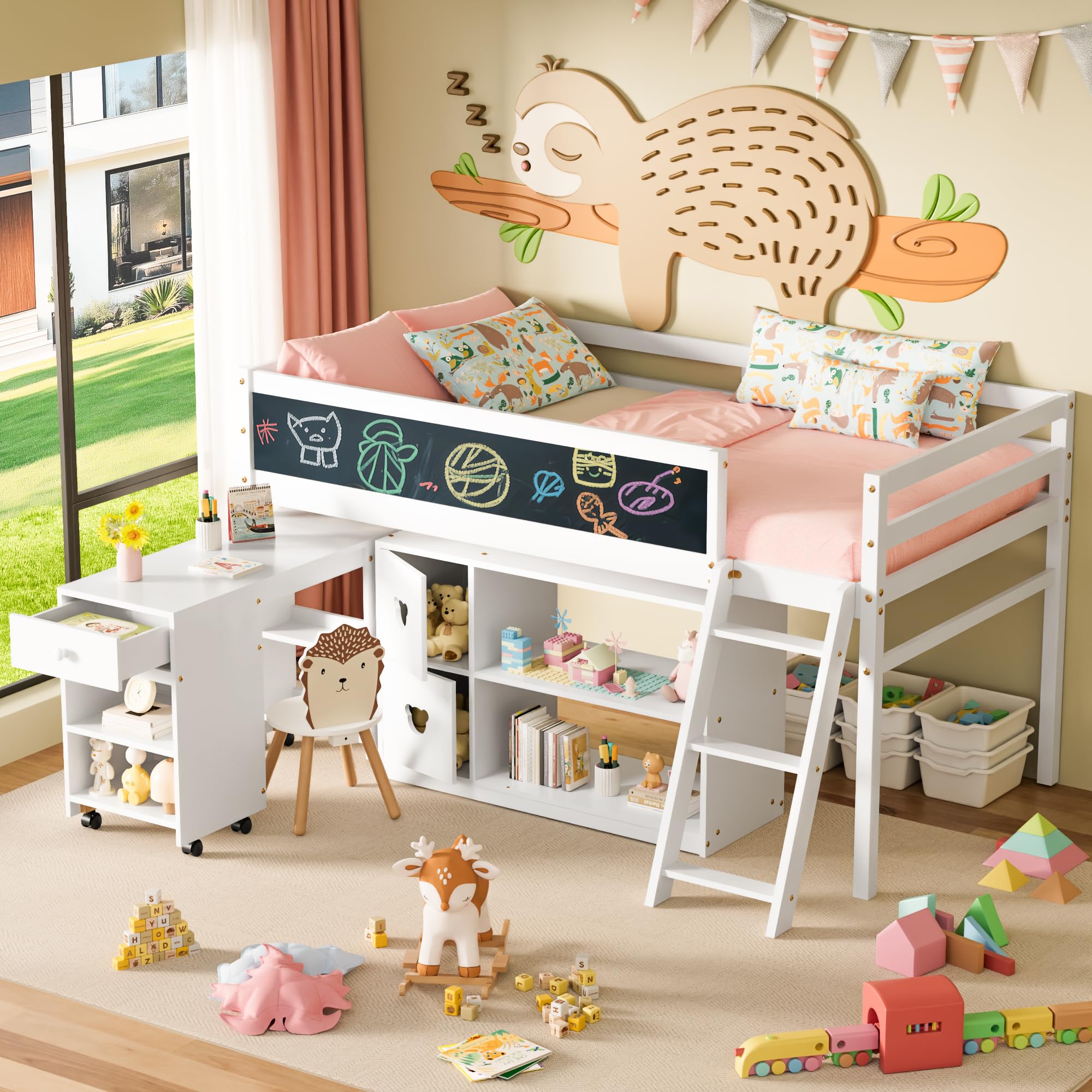 TOLEAD Low Loft Bed with Desk