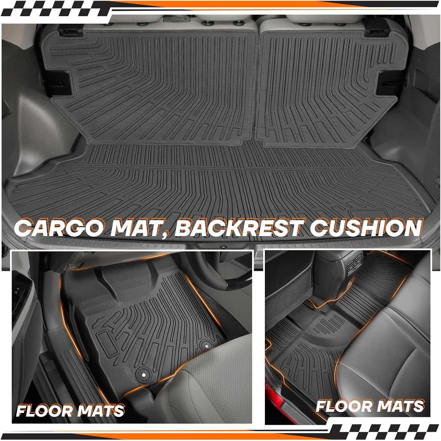 TPE All-Weather Floor Mats Set Compatible with Ford Escape 2008-2012 - 1st & 2nd Row Floor Liners + Cargo Liner Trunk Mat + Backrest Protector Waterproof,Anti-Slip Interior Accessories