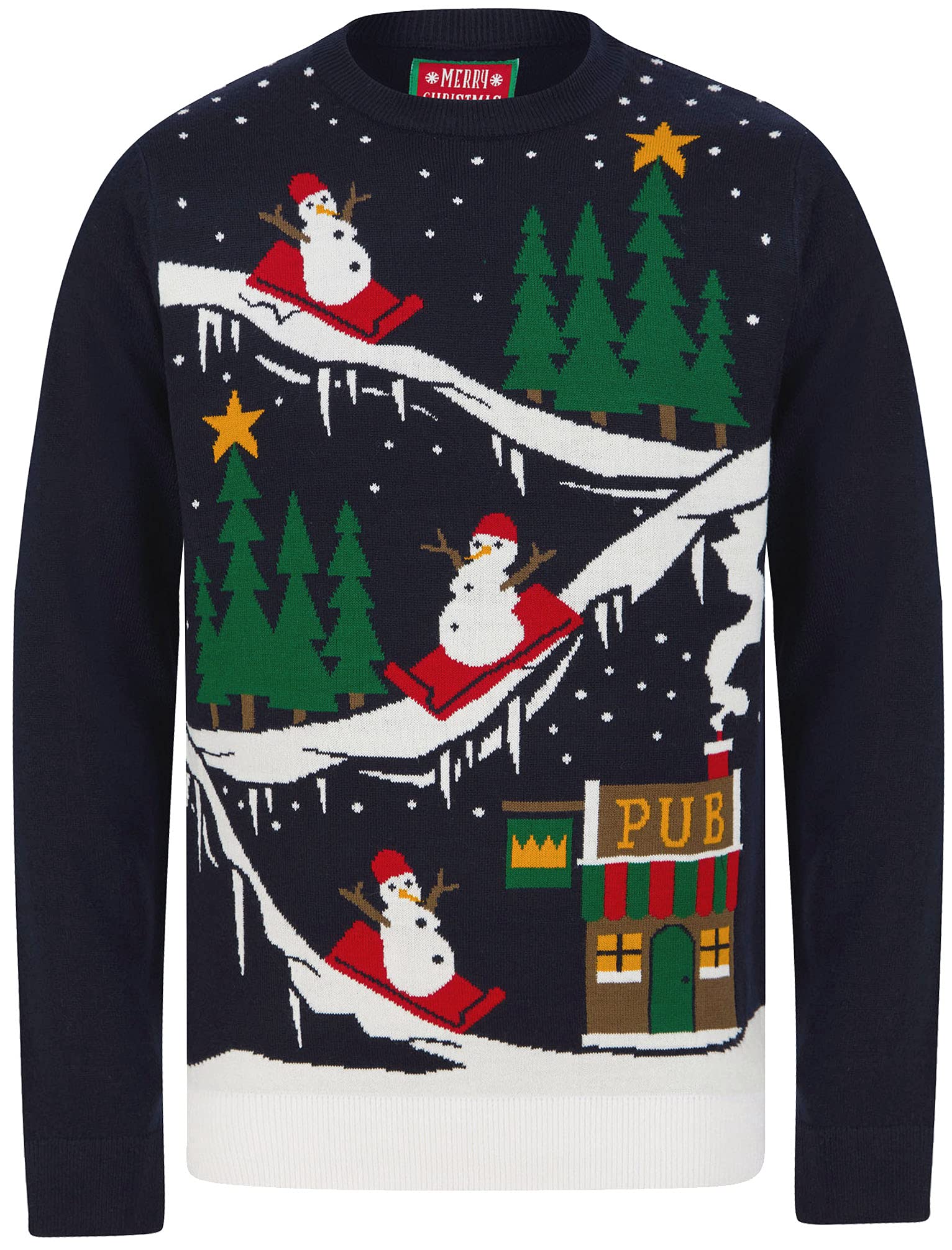 Tokyo Laundry to The Pub Crew Neck Christmas Jumper in Eclipse Blue - Merry Christmas-XXL