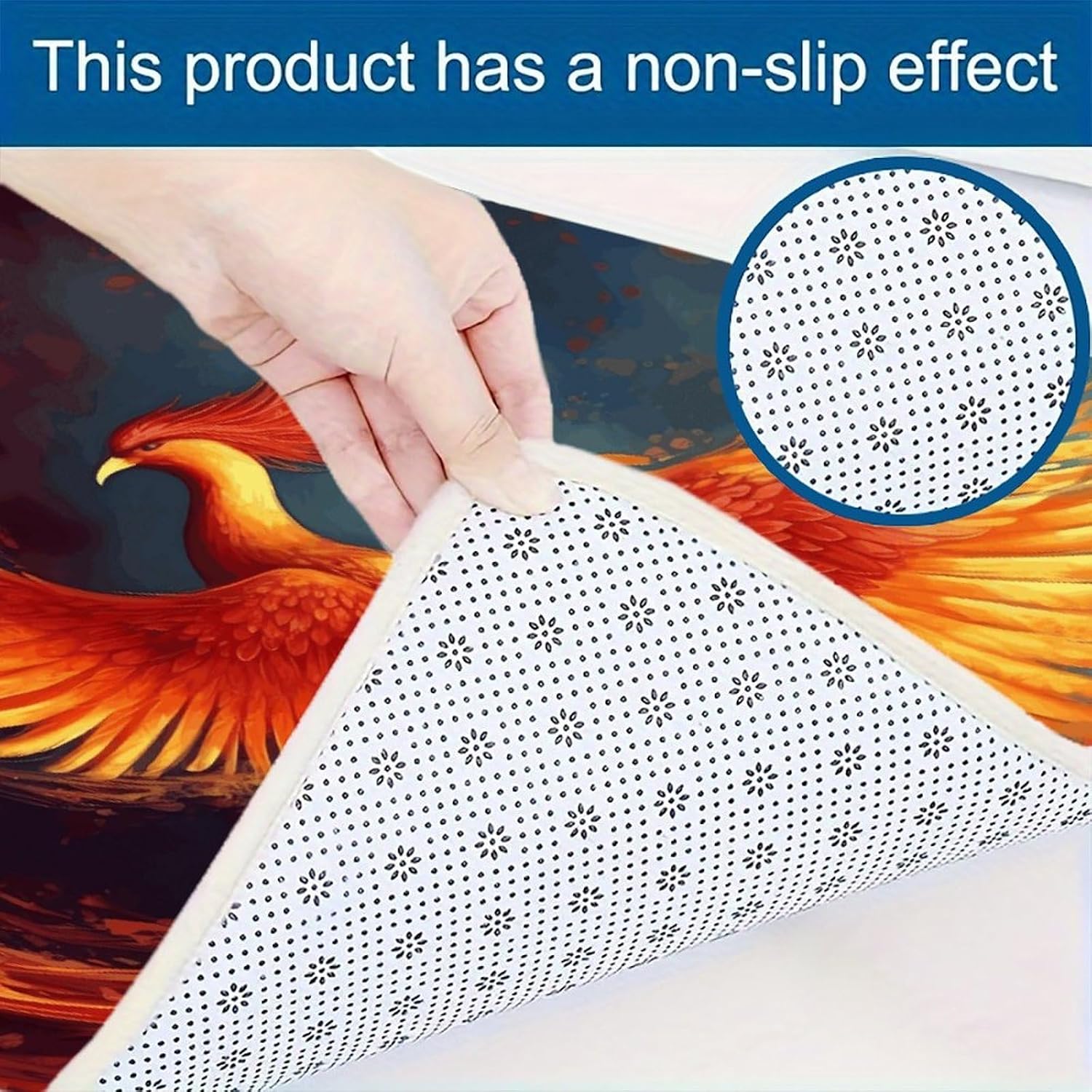 Orange Red Phoenix Kitchen Rugs Sets of 3 Washable Non Slip Kitchen Rug Water Resistant Carpet Piece Anti Fatigue Kitchen Mats Soft Comfort Standing Mat Modern Area Rug