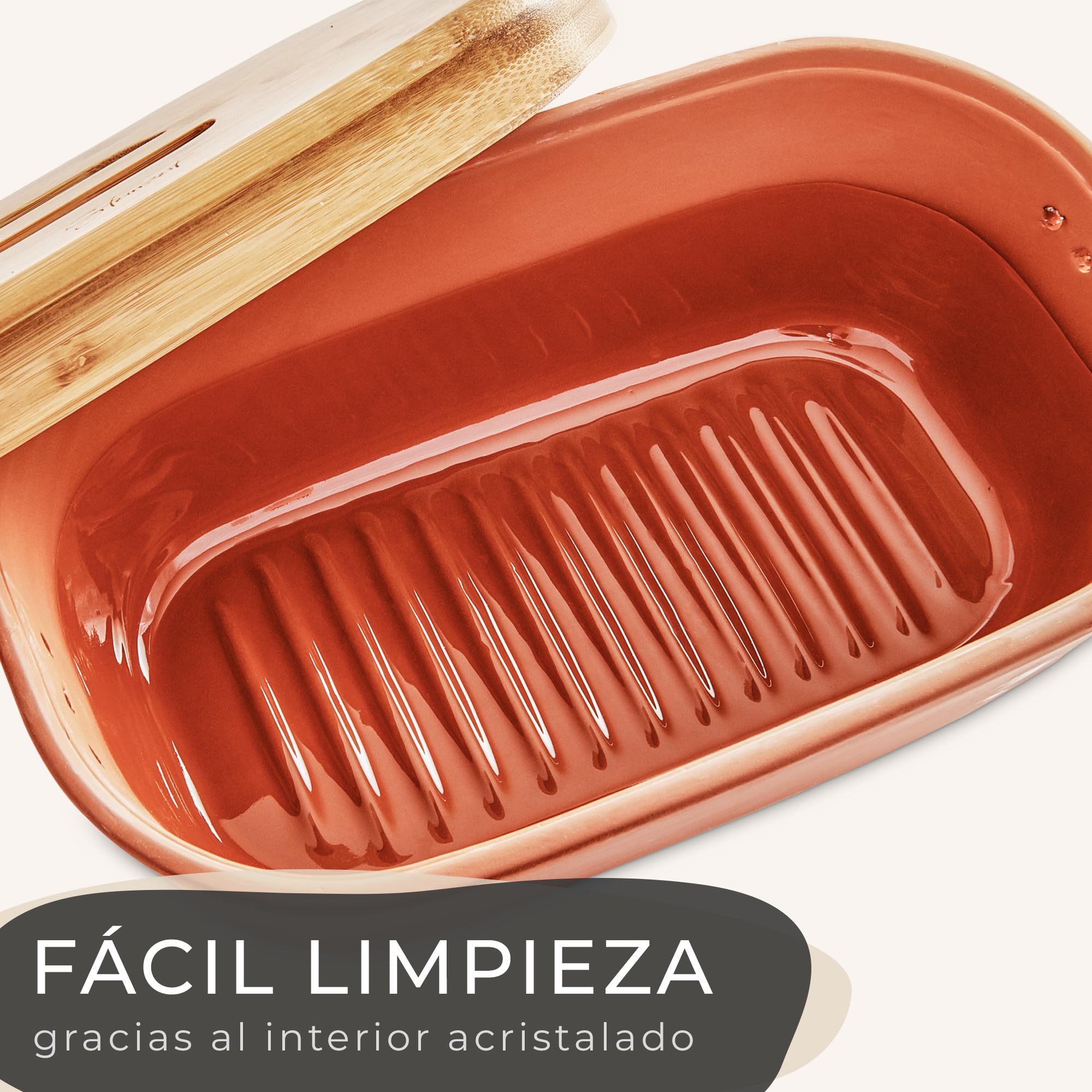 Steinzeit Panera diseño - Bread Box de barro transpirable - Caja de pan de cerámica con elegante tapa de bambú - Panera para un almacenamiento que ahorra espacio