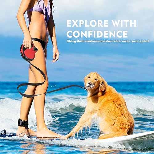 Miniatura 6 de Correa retráctil para perro de 26 pies con cable a prueba de mordidas, correa resistente con bolsas extraíbles para excrementos para perros medianos