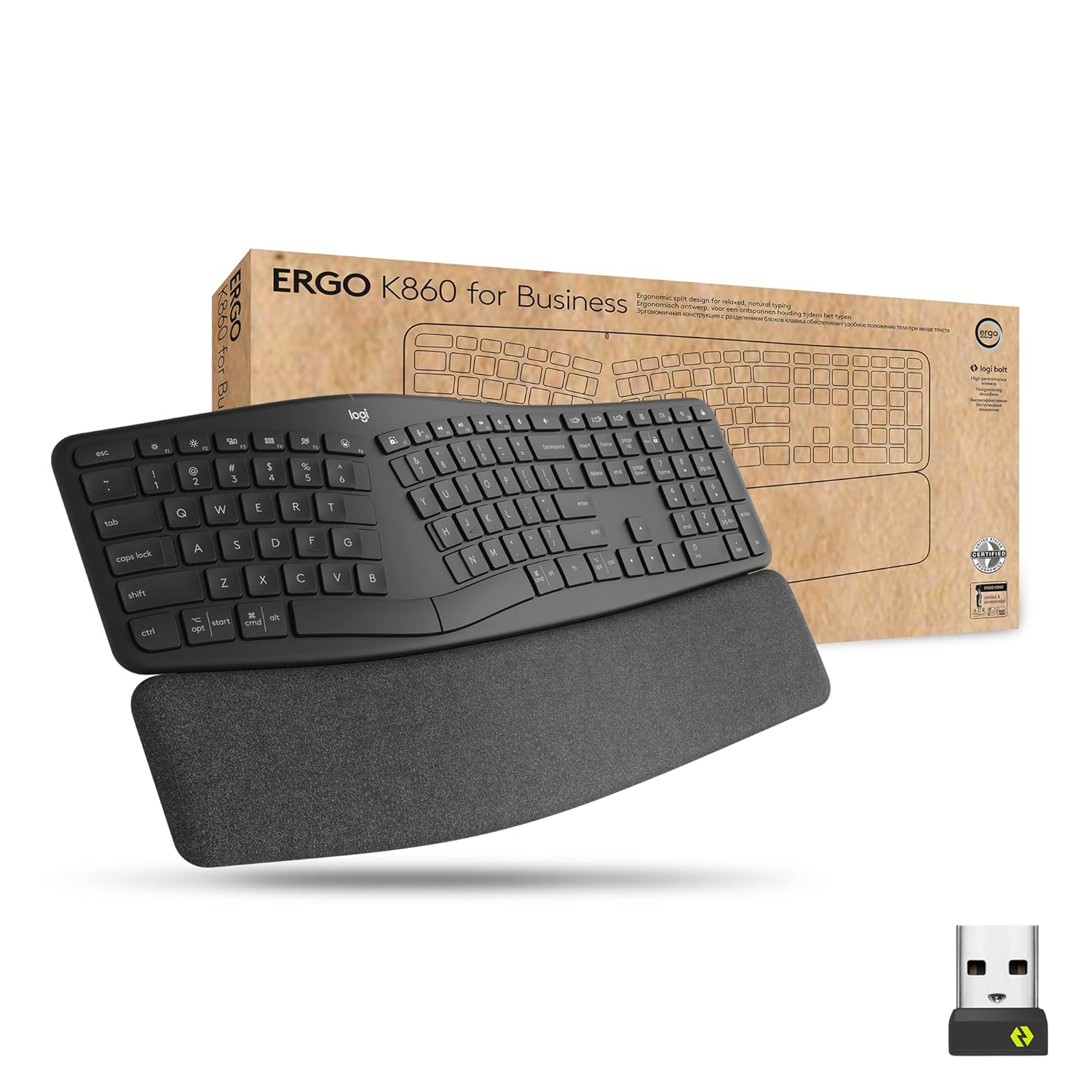 Logitech Ergo K860 Split Wireless Keyboard for Business - Ergonomic Design Secured Logi Bolt Technology Bluetooth Globally Certified