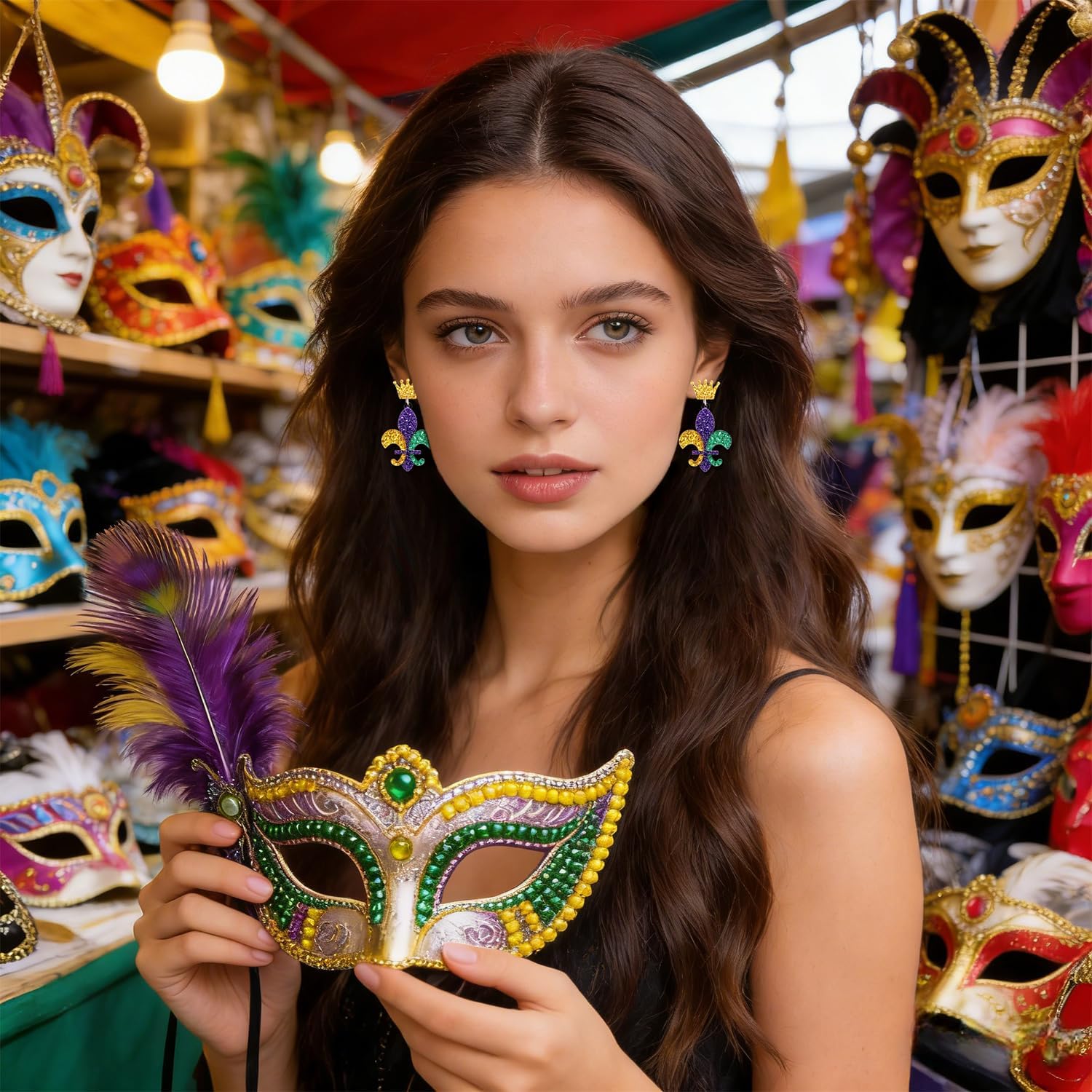 boderier Mardi Gras Earrings for Women Handmade Fleur De Lis Beaded Drop Dangling Earring Colorful Funky Festive Carnival Cosplay Party Jewelry Gift - Image 2