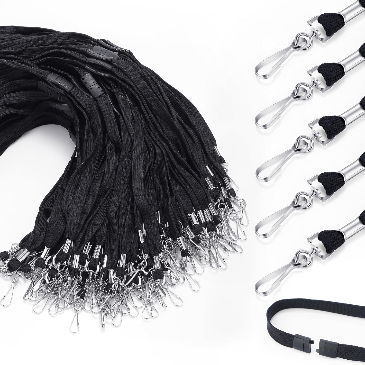 Honoson Safety Breakaway Lanyard with J-hook Bulk Flat Lanyards 19.5 Inches Black Soft Woven Neck Lanyards for ID Badges Name Tag(200 Pcs) - Image 7