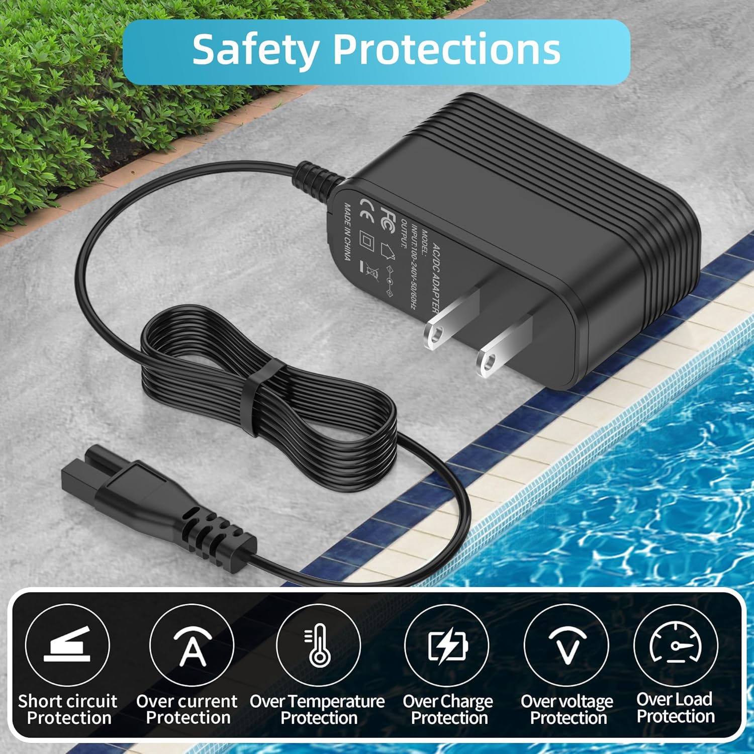 Charger for WYBOT Robotic Pool Vacuum Cleaner, Power Cord Compatible with Wybot C1 OS7010C Cordless Pool Vacuum Cleaner AC Adapter Supply