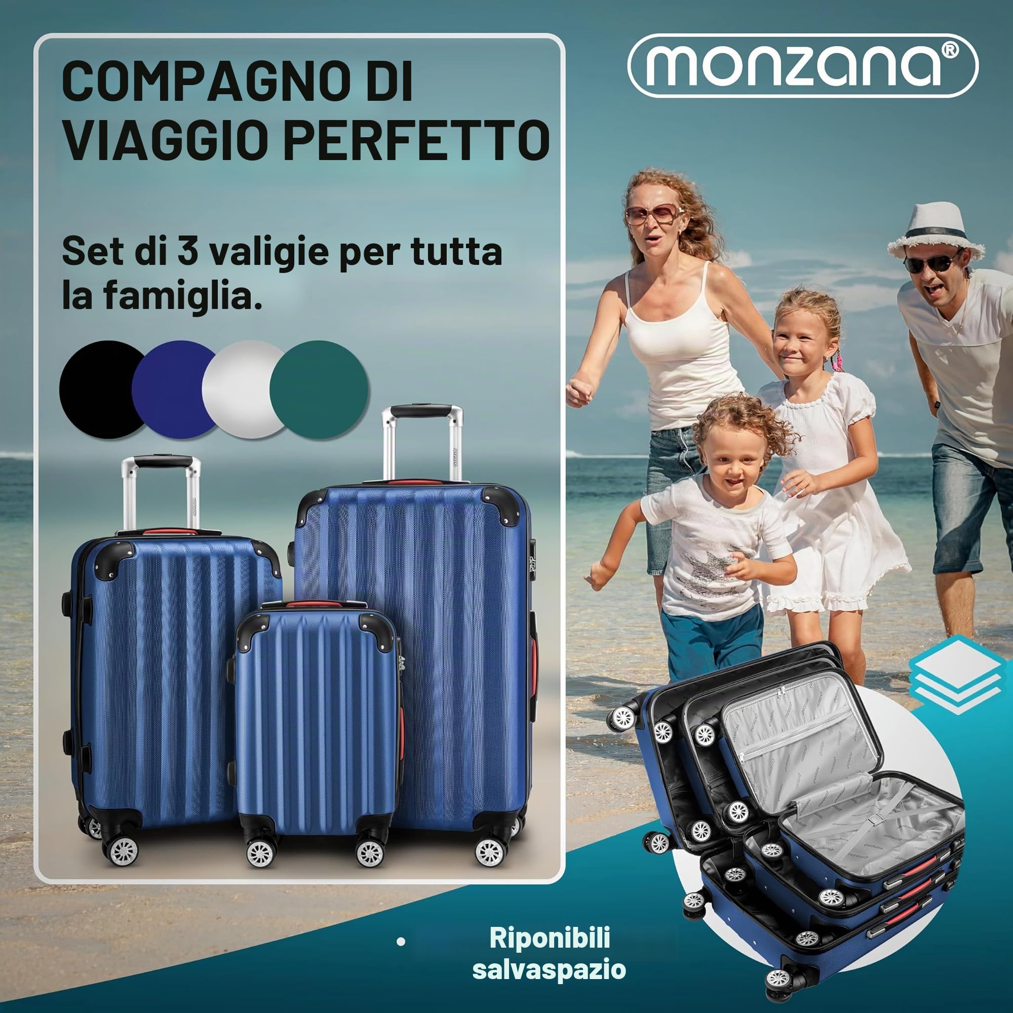 Monzana® Set di Valigie 3 Pezzi con Lucchetto Organizer Cinghia Maniglie Ruote Doppie Piedi Trolley Rigido M-L-XL
