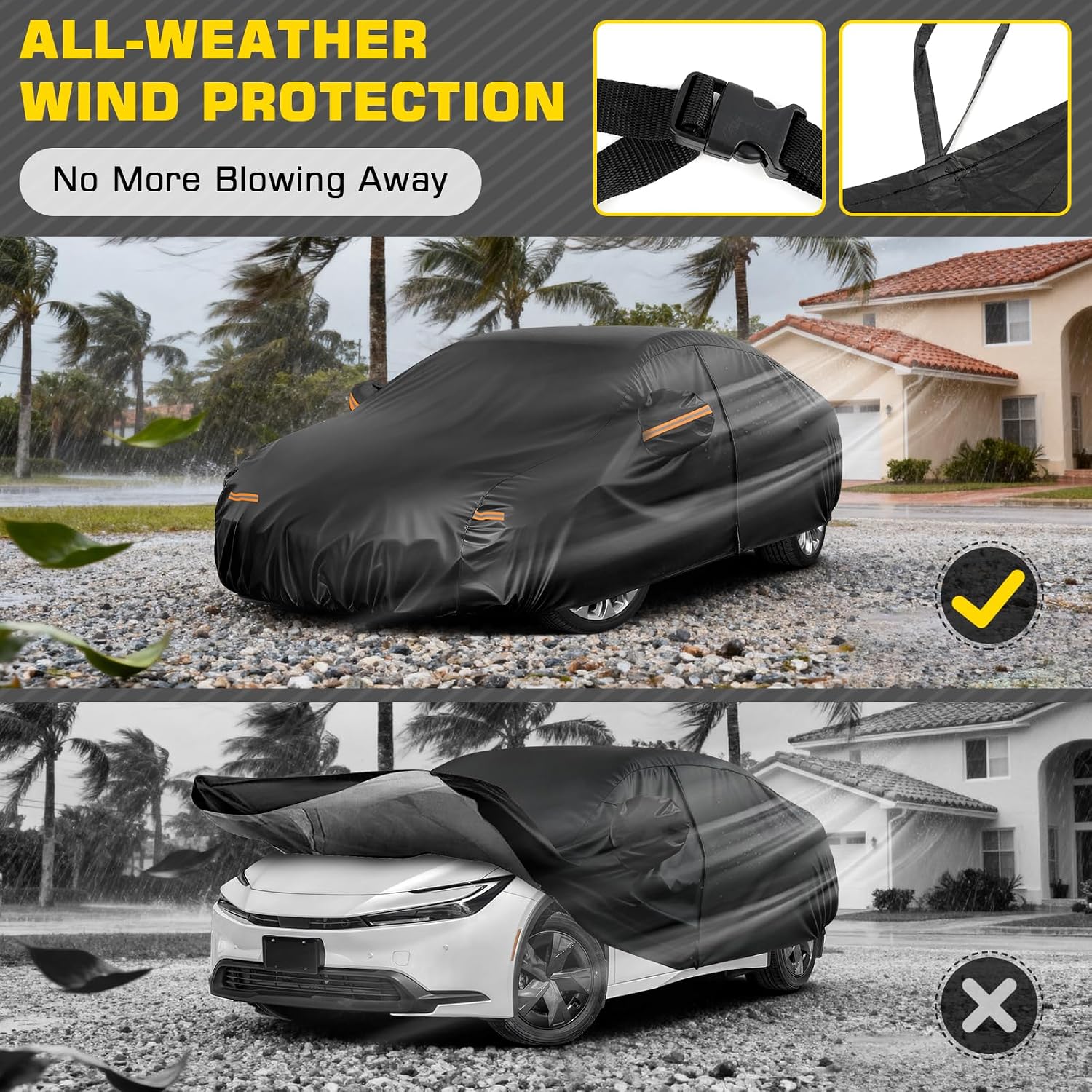Car Cover for Toyota Prius 2004-2025, 6 Layers Waterproof Car Covers with Zipper Door & Windproof Bands All Weather Cover for Snow Rain Dust Hail Leaves Bird droppings Protection