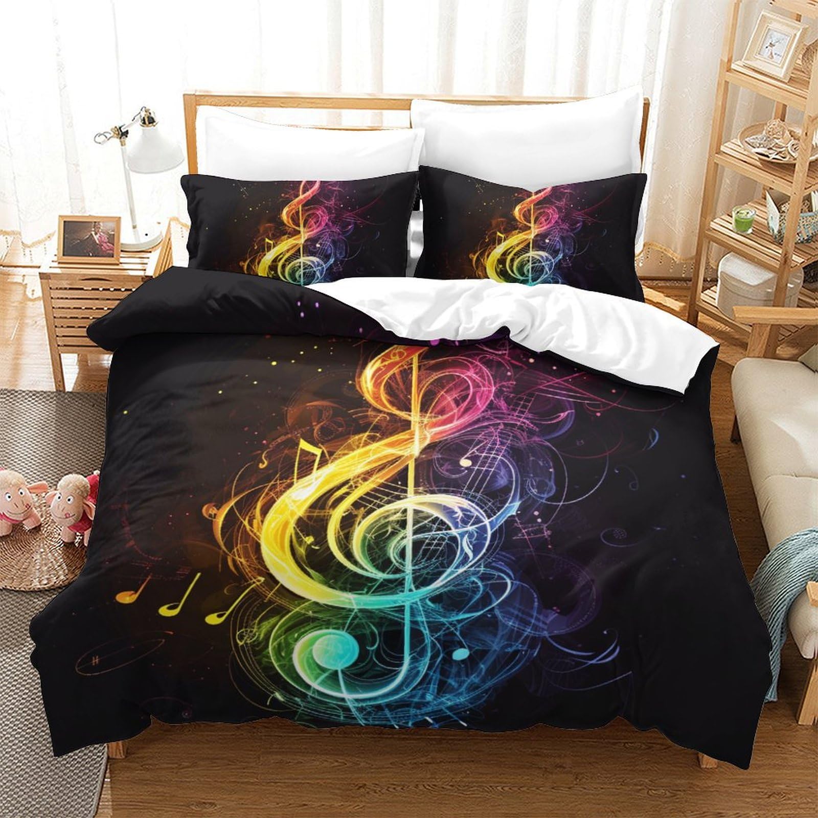Housse de couette notes sur la musique 220x240 parure de lit 3 pièces imprimée pour enfants