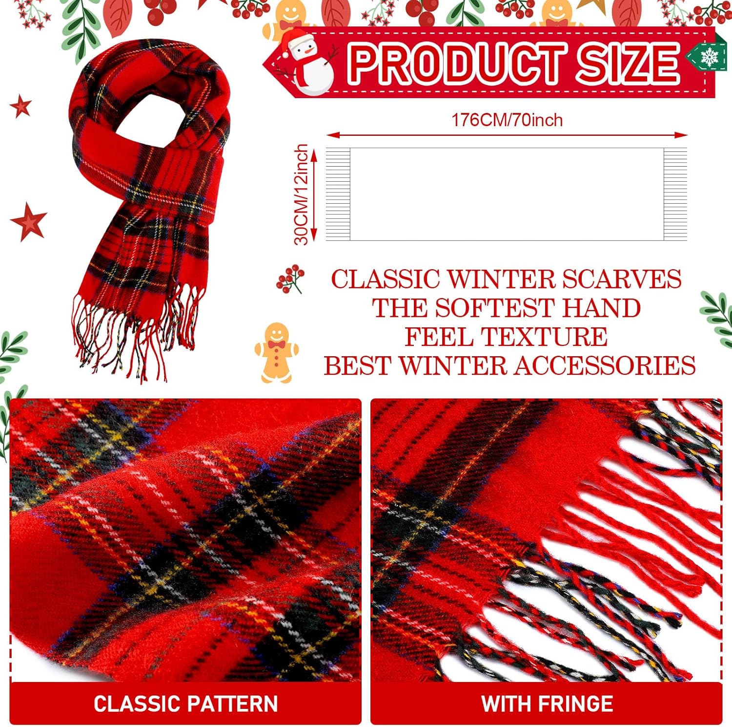 Funtery 12 Pcs Christmas Buffalo Plaid Scarf Women Checked Winter Soft Scarf Warm Classic Black Tartan Shawls Wraps for Women Men