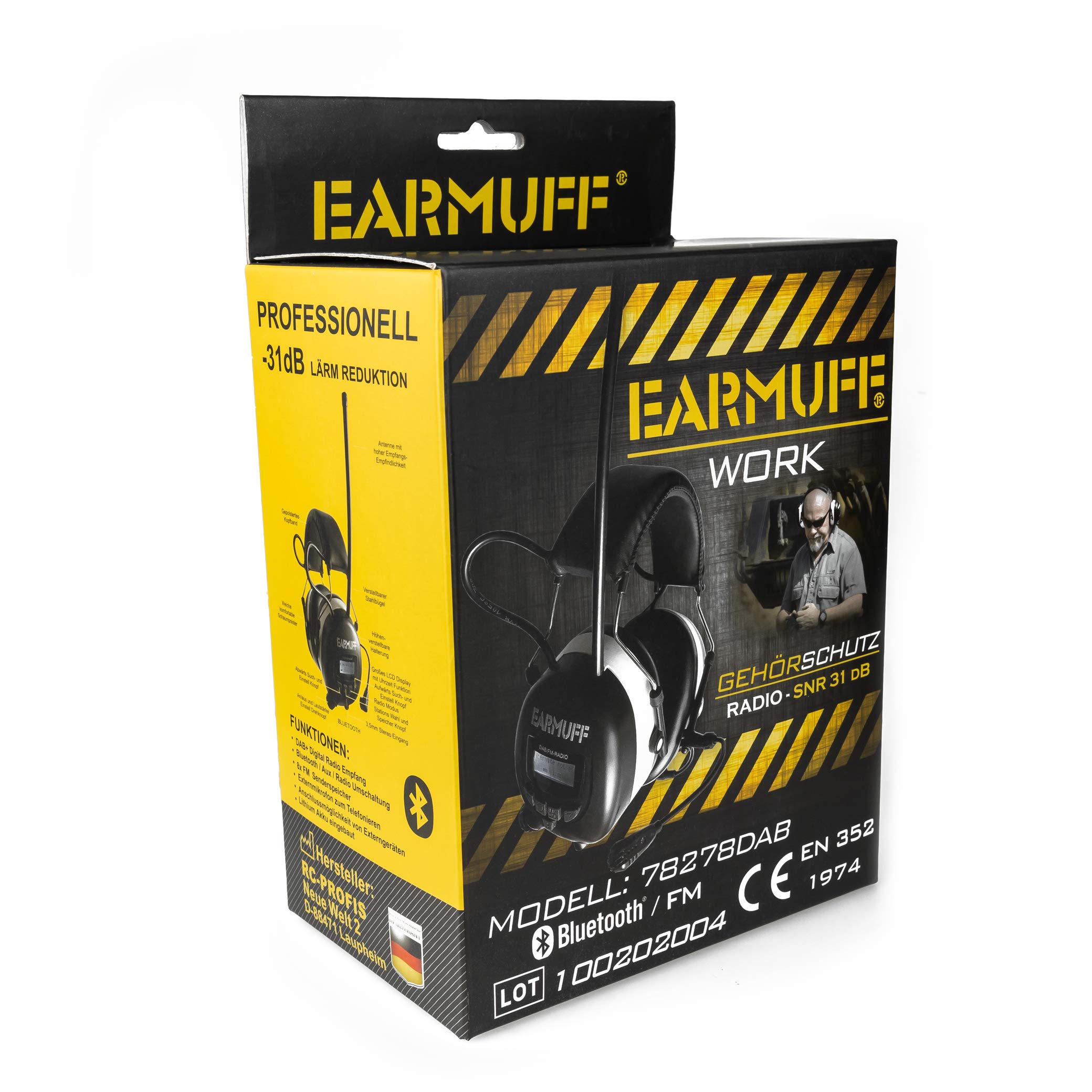 EARMUFF Gehörschutz mit DAB+ & FM 31dB Dämmung | Lieblingsradiosender & Musik über Digital Radio & FM Radio hören | elektronischer Ohrenschutz für Erwachsene | Baustellen, Gartenarbeit & Forstbetrieb