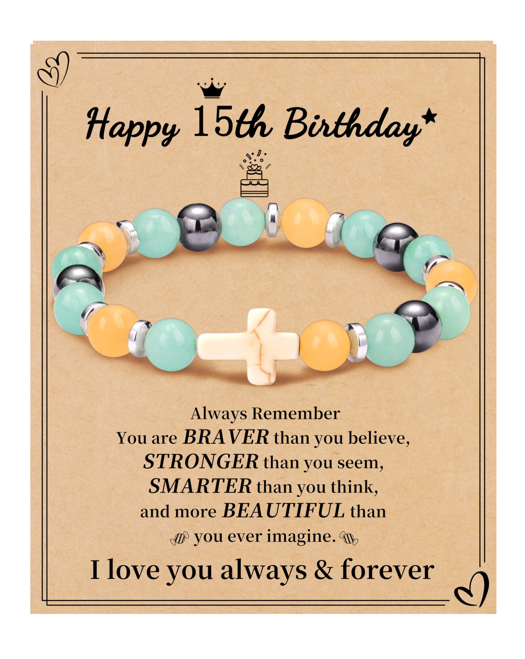 JSJOY Nature Stone Bracelet Birthday Gifts for Women Girls, Birthday Cross Bracelet Gifts for Age 6 to 80 Year Daughter Granddaughter Niece Mom Sister Christian Easter Gifts