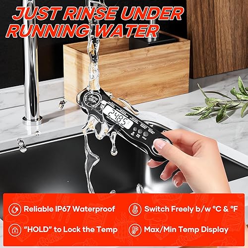 Miniatura 4 de Termómetro digital de lectura instantánea para cocinar y asar a la parrilla, termómetro de alimentos de cocina con sonda plegable, pantalla de