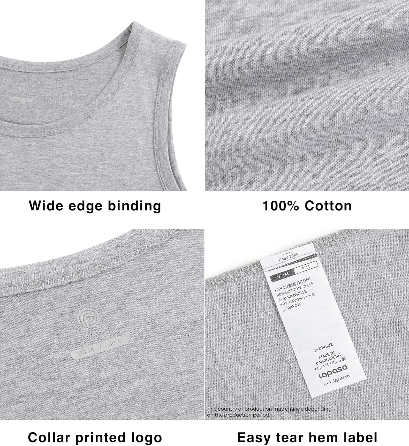 LAPASA Men's 100% Cotton Tank Top Ultra Soft Sleeveless Crewneck Breathable A-Shirts Basic Solid Undershirts Vest 4 Pack M36 - Image 5