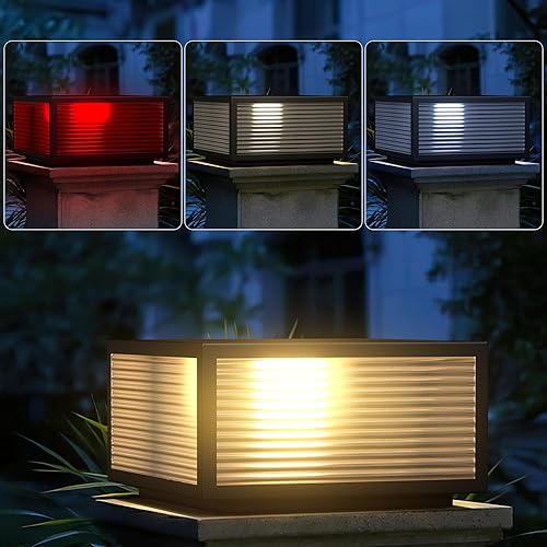 Miniatura 4 de Luces solares de pilar para exteriores, 11.8 in de metal y vidrio, luces solares de poste para exteriores, funciona con energía solar IP65, luces de