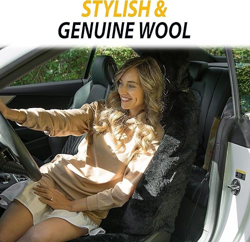 Miniatura 7 de Zone Tech - Funda de asiento de coche de piel de oveja auténtica, 2 unidades, fundas de asiento delantero de lana de lujo esponjosas, universales