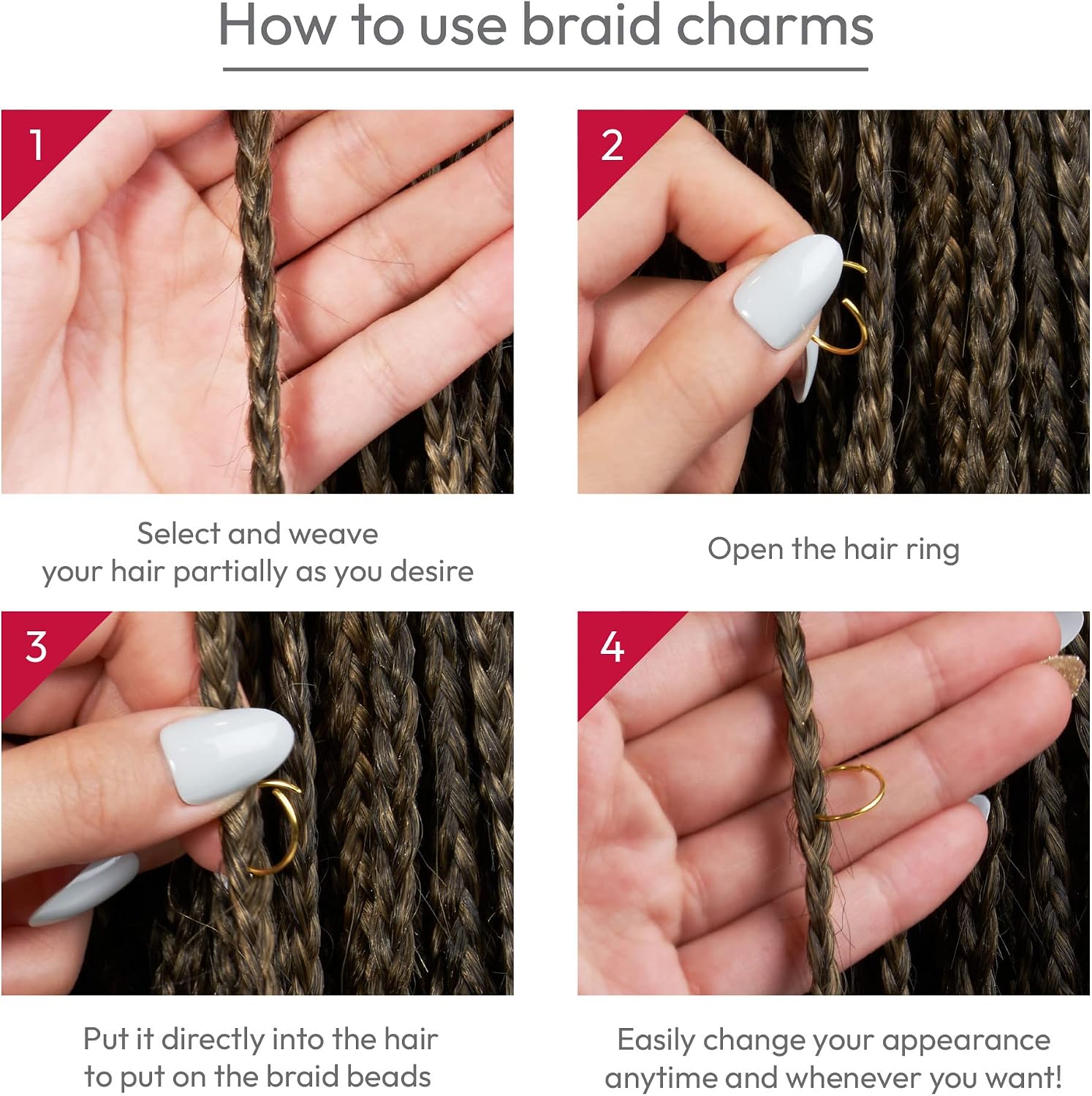 Red by Kiss Hair Jewelry for Women Braids Dreadlock A Complete DIY Kit of Hair Charms Beads Cuffs Rings and Metallic Cords for Hair Decoration image 5