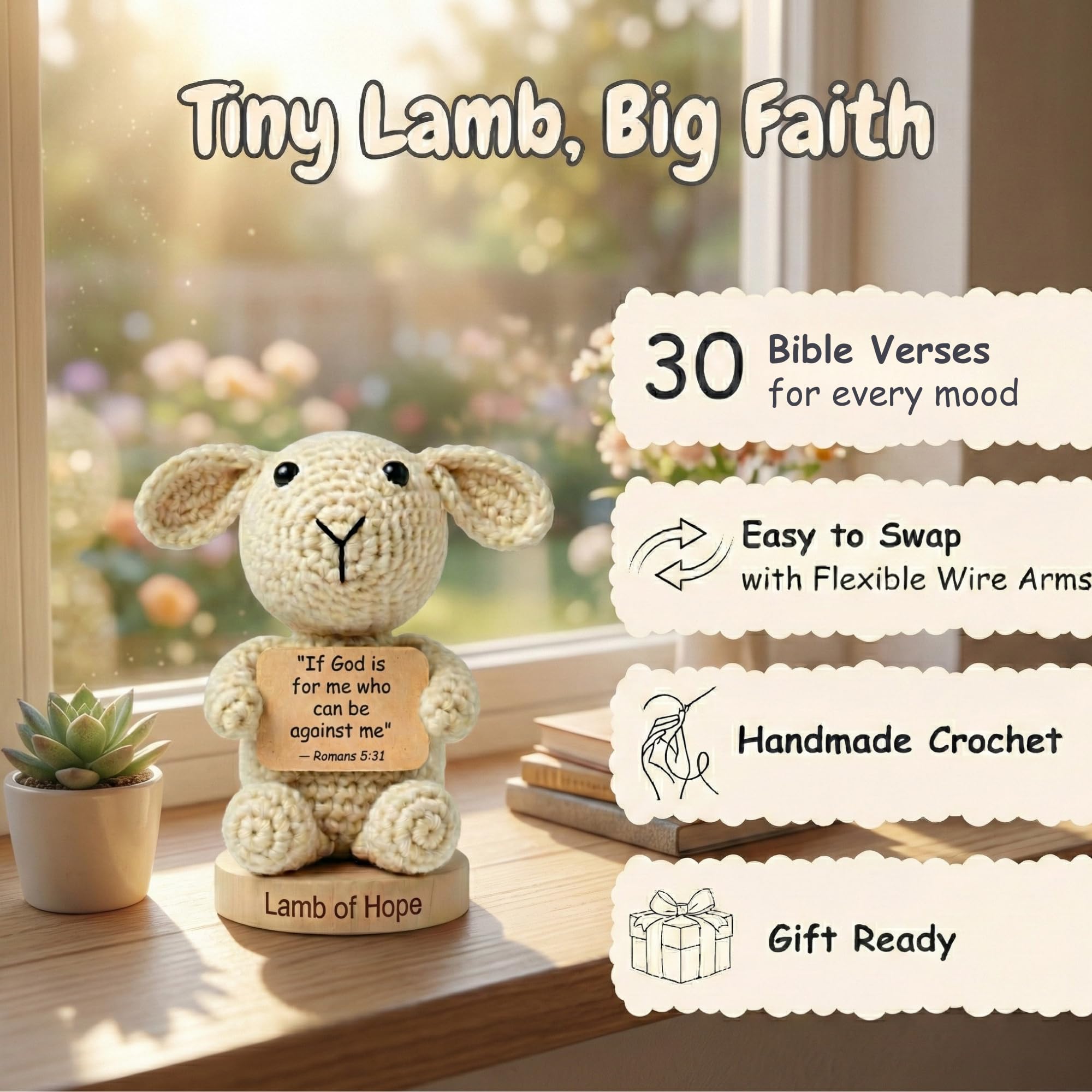 Christian Gifts for Women Men | 30 Empowering Bible Verses Prayer Cards by the Positive Crochet Lamb of Hope | Emotional Support Religious Confirmation Catholic Gift Idea for Mothers Day, Birthday - 3