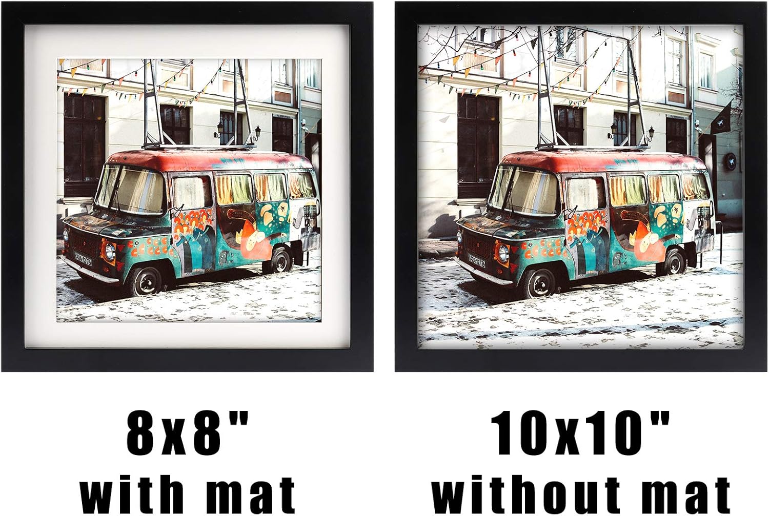 10x10 Black Picture Frames Square Classic Natural Wood 4 Pack for Wall Mounting and Tabletop Display