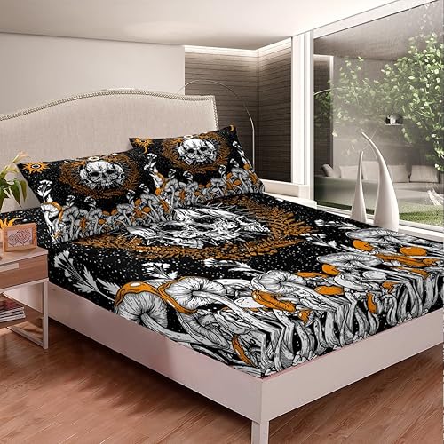 Miniatura 10 de Erosebridal Juego de sábanas de mariposa azul tamaño matrimonial, sábanas de hongos de polilla de libélula de la polilla, sábana encimera de cielo