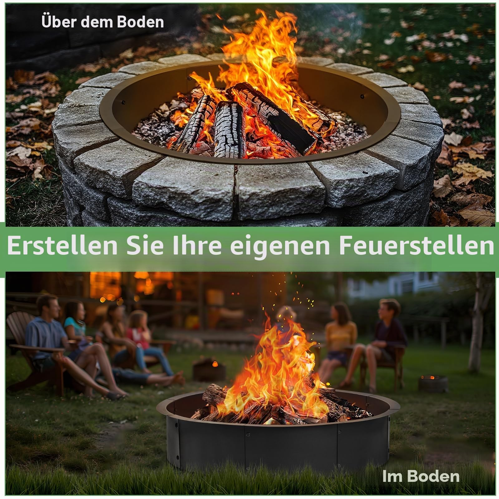 Feuerschale, Feuerschalenring für den Außenbereich,99 cm Außendurchmesser / 91 cm Innendurchmesser – Einsatz für Garten, Terrasse, Hof & Camping
