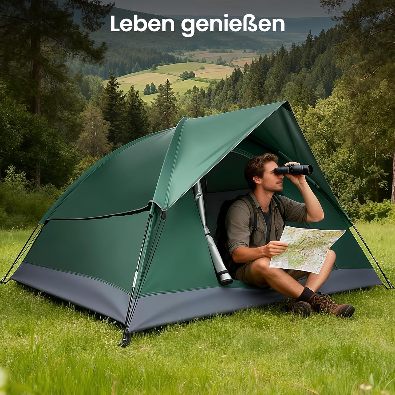 Kuppelzelt 2-3 Personen Camping Zelt Wasserdicht Winddicht Ultraleicht Trekkingzelt Schnellaufbau Outdoor Zelt mit Fiberglasstangen & Belüftung für Camping Wandern Festival