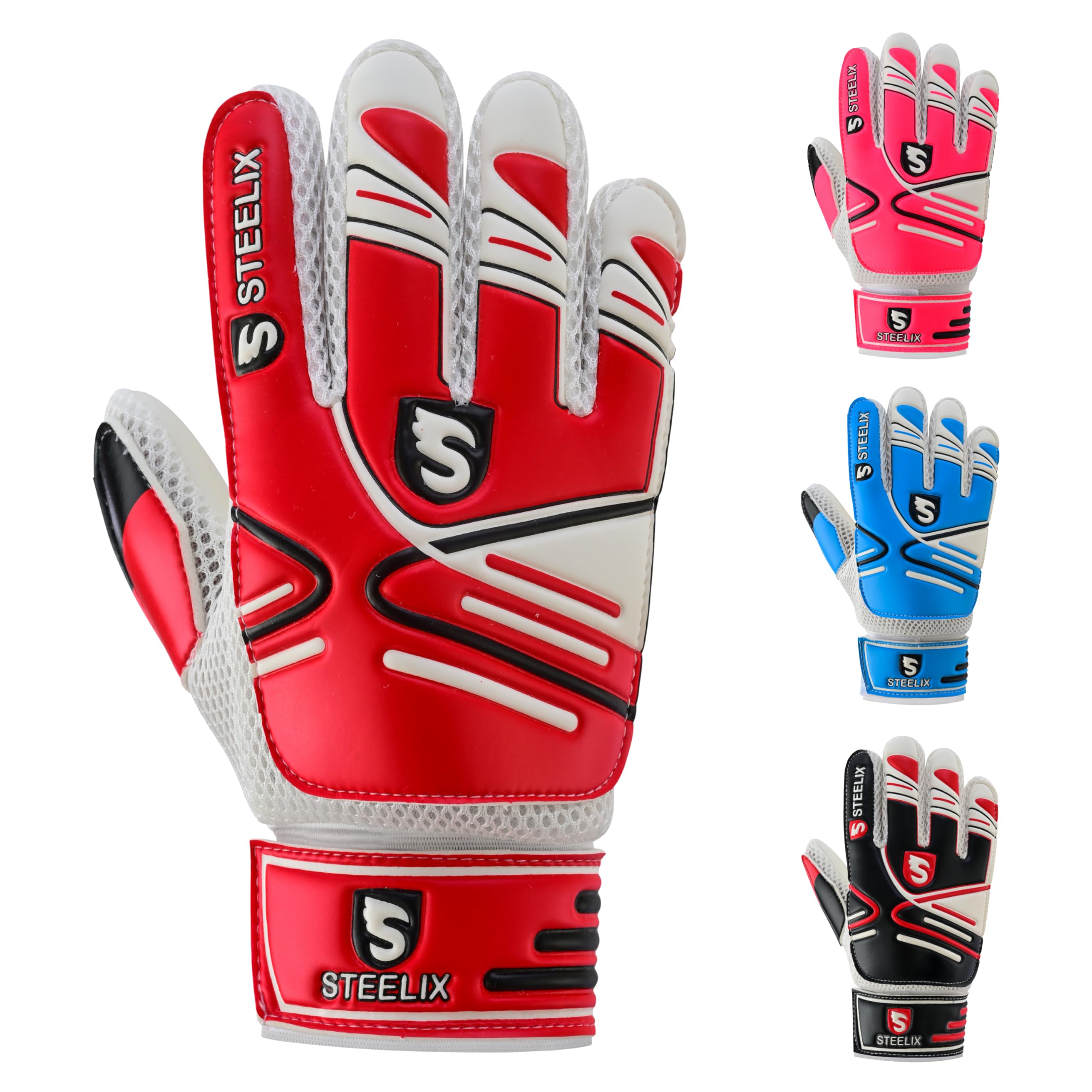Steelix Junior Football Goalkeeper Gloves for Boys, Kids, and Youth Soccer Goalie Gloves with Super Grip Palms and Durable Protection