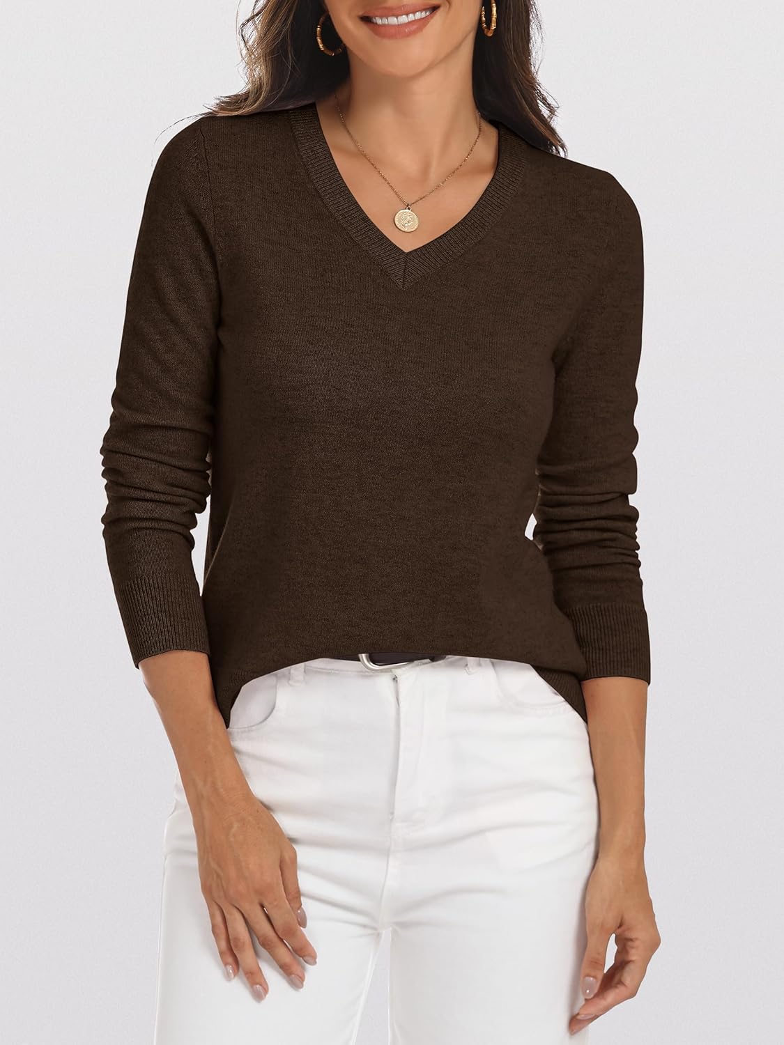 ANRABESS Womens 100% Wool Sweaters V Neck Long Sleeve Work Business Casual Basic Pullover Sweater Tops 2025 Fall Outfits - Image 2