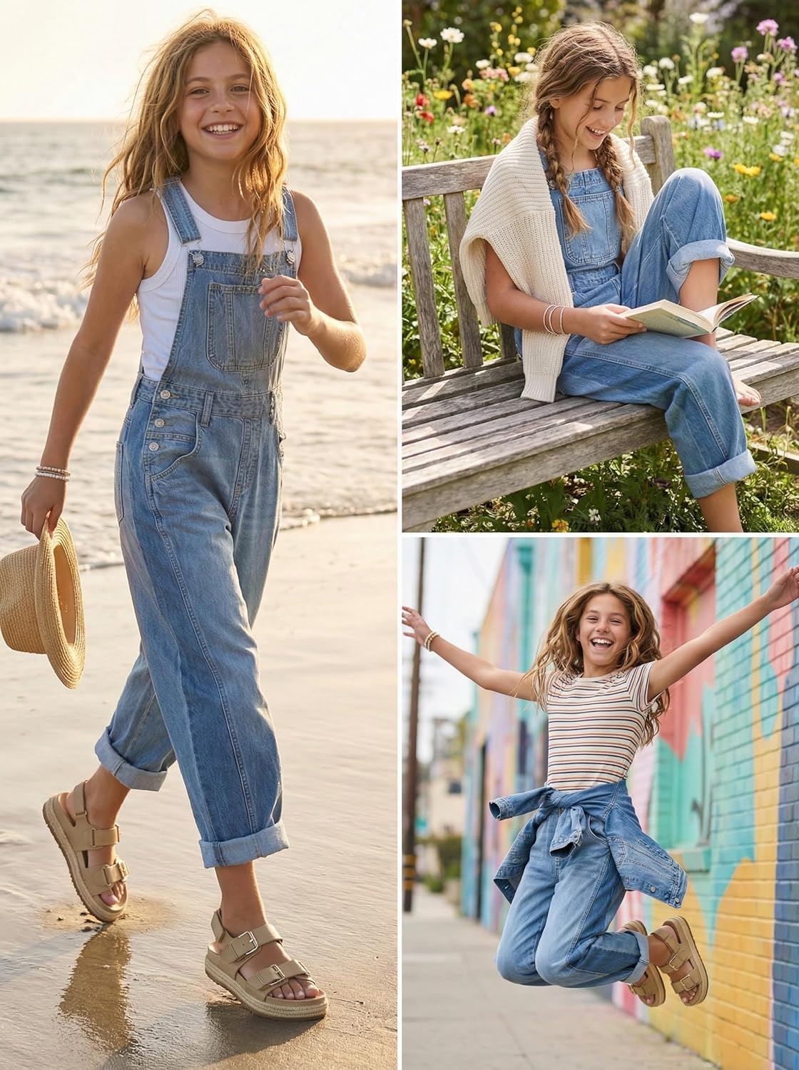 SELINK Girls Polka Dot Denim Overalls Casual High Stretch Wide Leg Bib Overalls with Pockets for Kids Jeans Pants