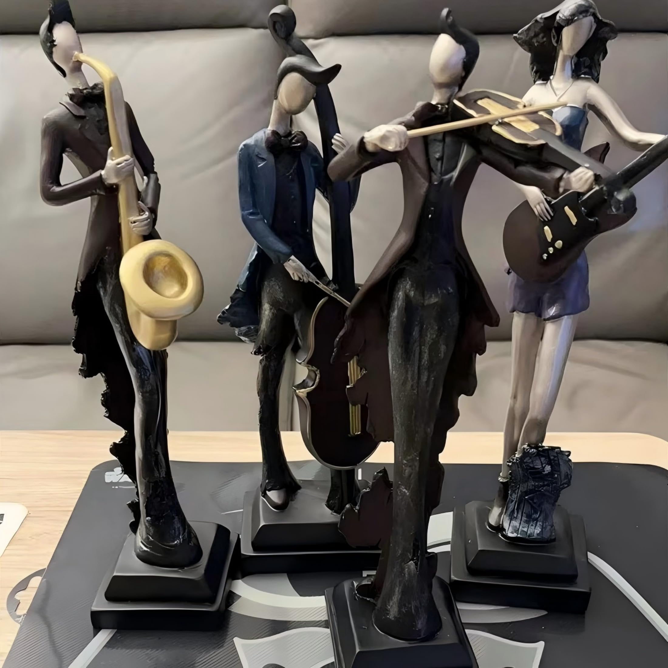 Set di 4 sculture astratte di musicisti, statue moderne di una band jazz da 30 cm, grandi statuette musicali per la decorazione di casa, soggiorno, mensole e ufficio, ornamenti artistici mus