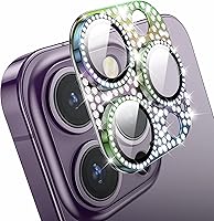 Vista 1 de Protector de lente de cámara para iPhone 14 Pro y iPhone 14 Pro Max, vidrio templado 9H, antiarañazos, lente de metal con purpurina de diamante