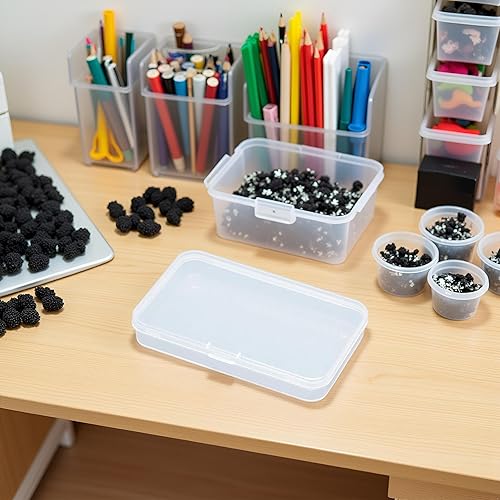 Miniatura 6 de Paquete de 4 contenedores rectangulares de polipropileno transparente con tapa con bisagras para tarjetas, accesorios, manualidades, suministros de