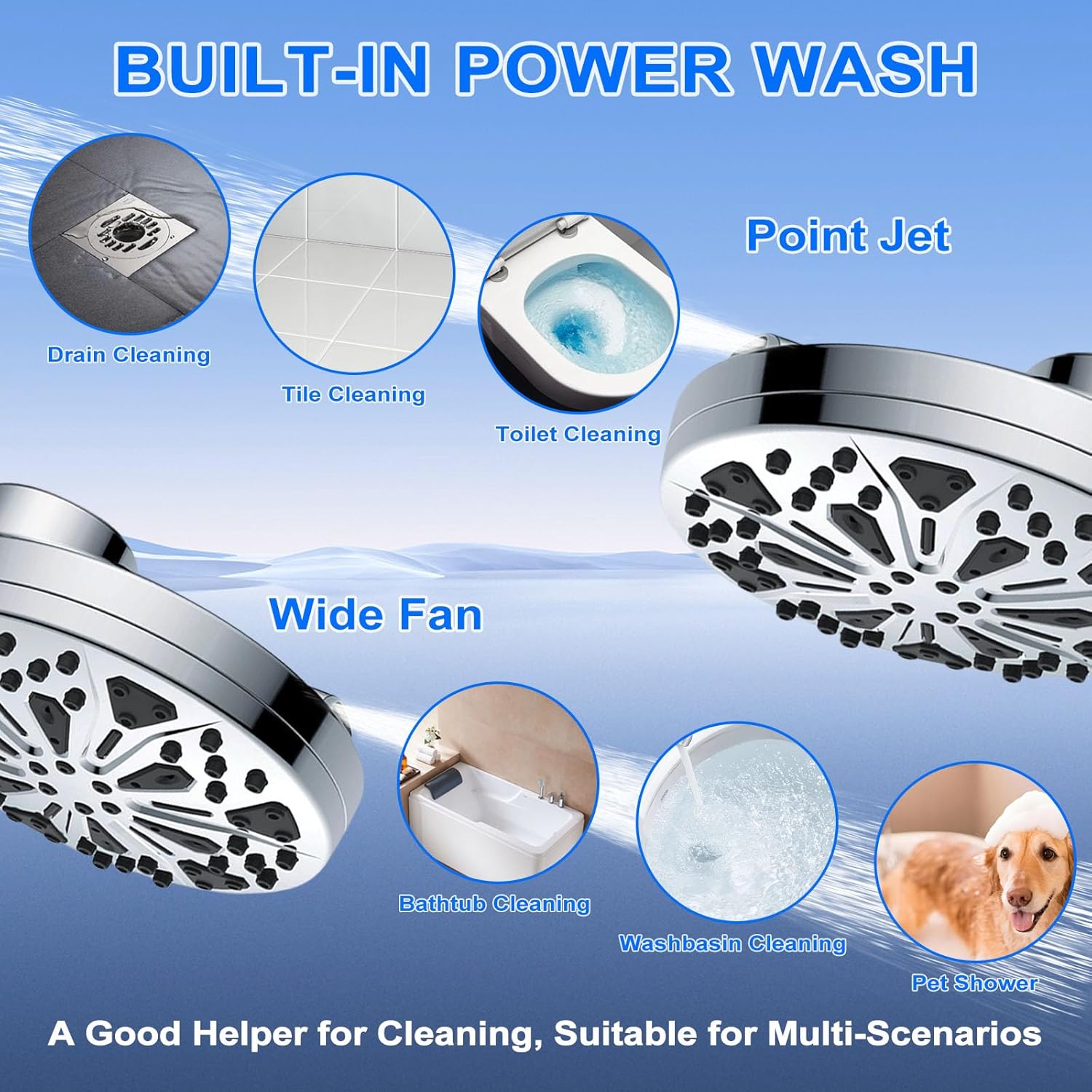 Magnetic Shower Head Filtered: High Pressure Handheld Rain Showerhead with Hard Water Filter/Power Wash Mode 72" Hose for Tub Pet Bathing - 5" Panel & 360° Brass Swivel