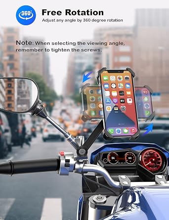Grefay Motorcycle Phone Mount, Auto Shrink Metal Phone Mount for 4.0-7.0 Inch Smartphone for Motorcycle Rear View Mirror with 360 Rotatabe