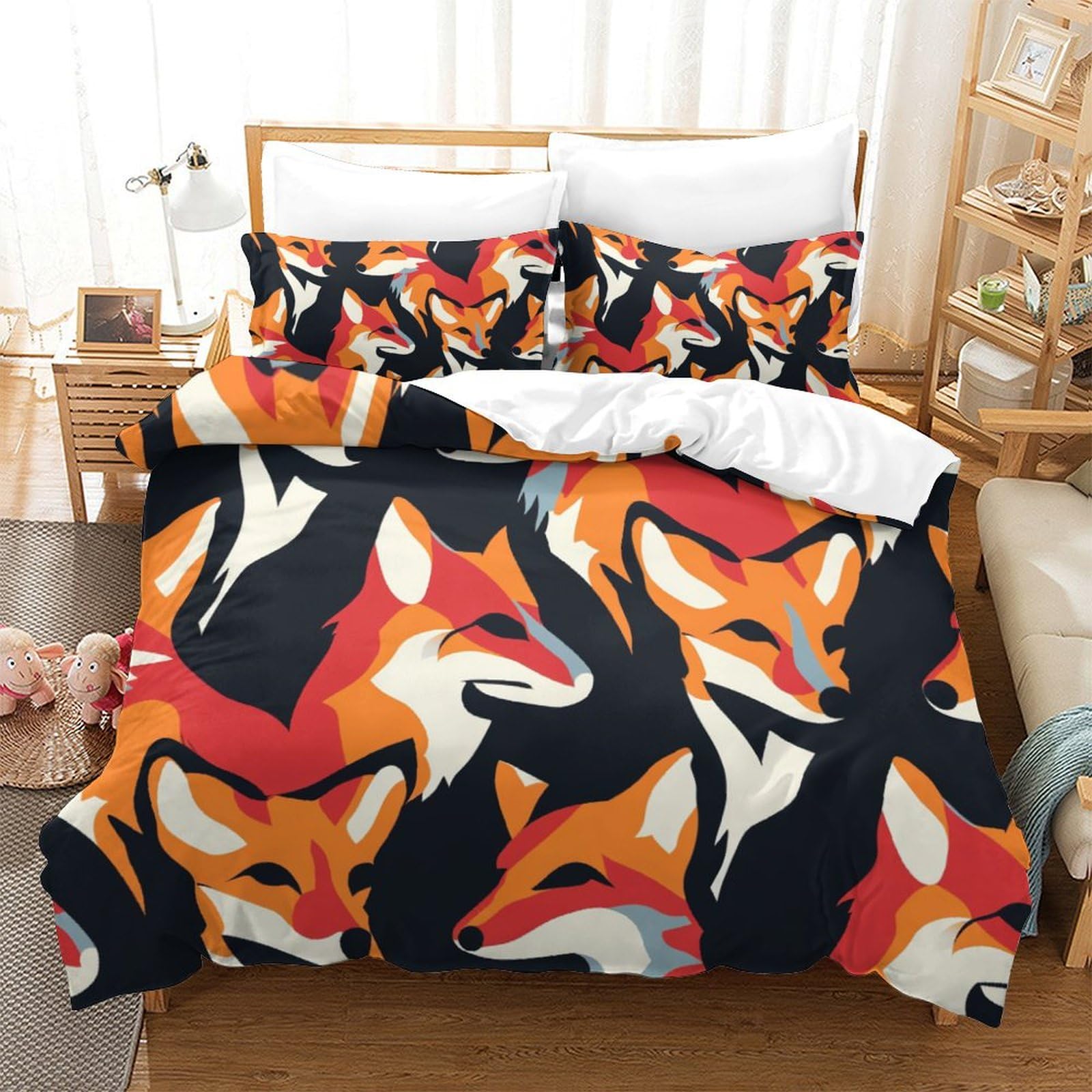 Housse de couette zippée renard 3D 260x220 pour lit enfant sans couette qui glisse
