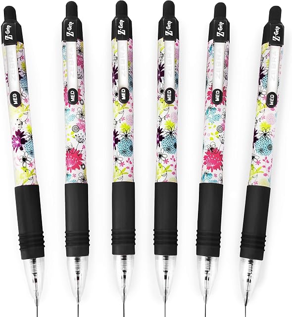 Zebra Z-Grip Smooth Retractable Ballpoint Pen - 1.0mm - Floral Barrel - Black - Pack of 6