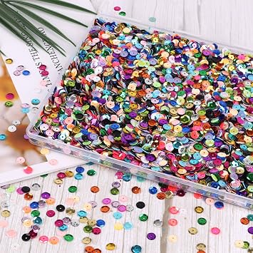 LOMIMOS 30000Pcs 6MM Loose Sequins for Crafts, 24 Colors Rainbow Round Cup Sequins Embroidery Spangles for Christmas Sewing DIY Art Jewelry Making with Storage Box 180 Grams