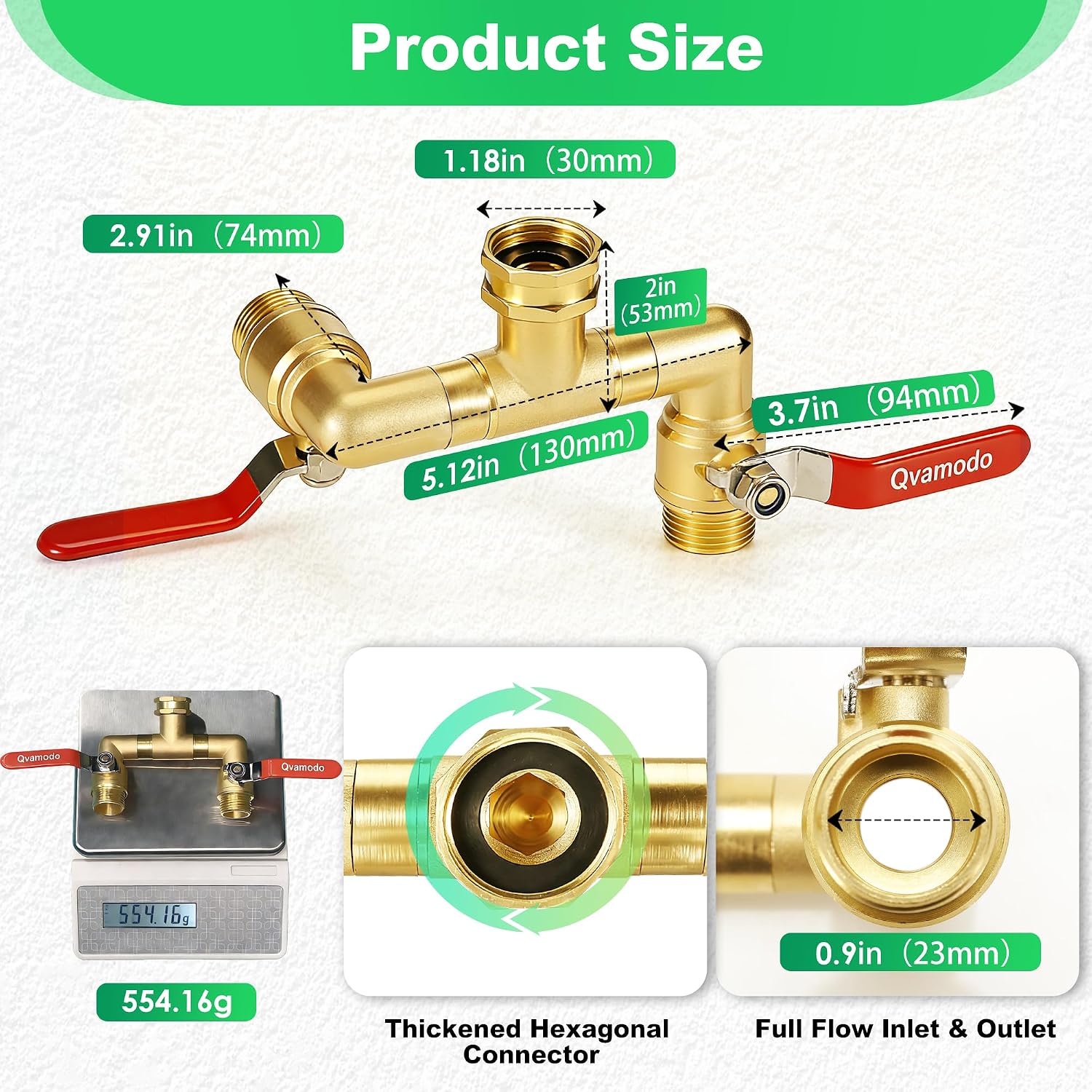 360° Rotatable Garden Hose Splitter 2026 Upgrade 3/4" GHT Swivel Brass Hose Splitter, High Flow Spigot Splitter with Seperately Shut Off Valves, Heavy Duty Faucet Splitter for Outdoor Garden Courtyard image 5