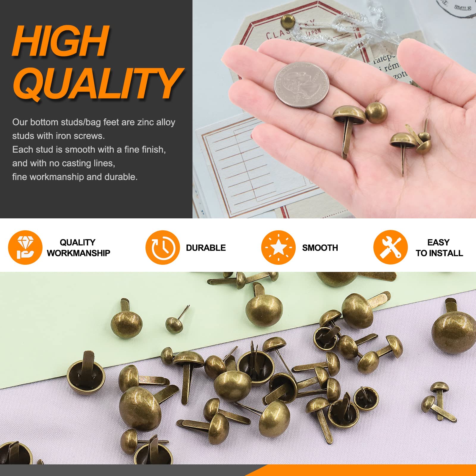 Rustark 500PCS 5 Sizes Bronze Paper Fasteners Round Brads Fasteners Assortment Kit Mushroom Head Paper Fasteners Brass Metal Brads Scrapbooking Decorative Paper Crafts School DIY Art Project Supplies - Image 3
