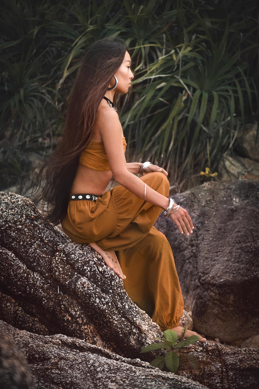 Thaluta Women's Natural Cotton Yoga Pants - Durable Harem Style Lounge Trousers, Organic Fabric, Relaxed Fit Boho Joggers