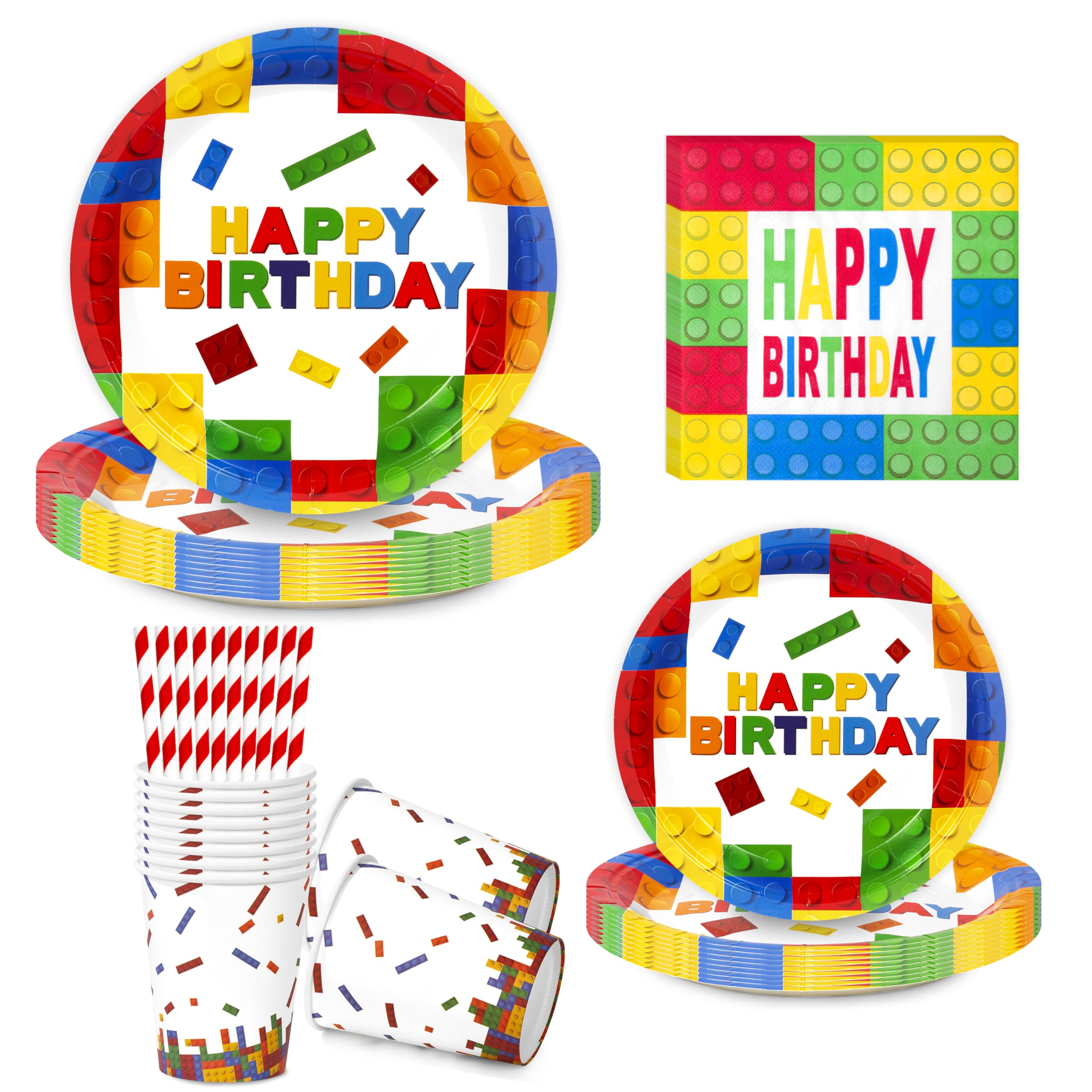 BuyCard Building Blocks Themed Birthday Party Tableware Set for 10 People