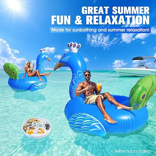 Miniatura 5 de DeeprBetter Flotador inflable de pavo real para piscina, flotadores divertidos para adultos, flotadores de piscina de alta resistencia, flotadores