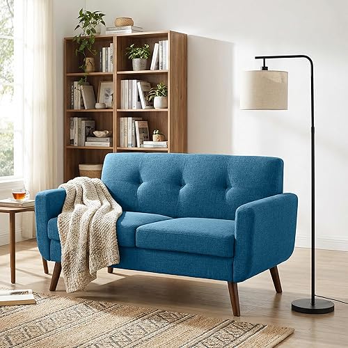 Vista 12 de Tbfit Sofá moderno de mediados de siglo, beige, sofá biplaza y silla decorativa linen fabric, button tufted, solid wood foot, pocket spring, wood