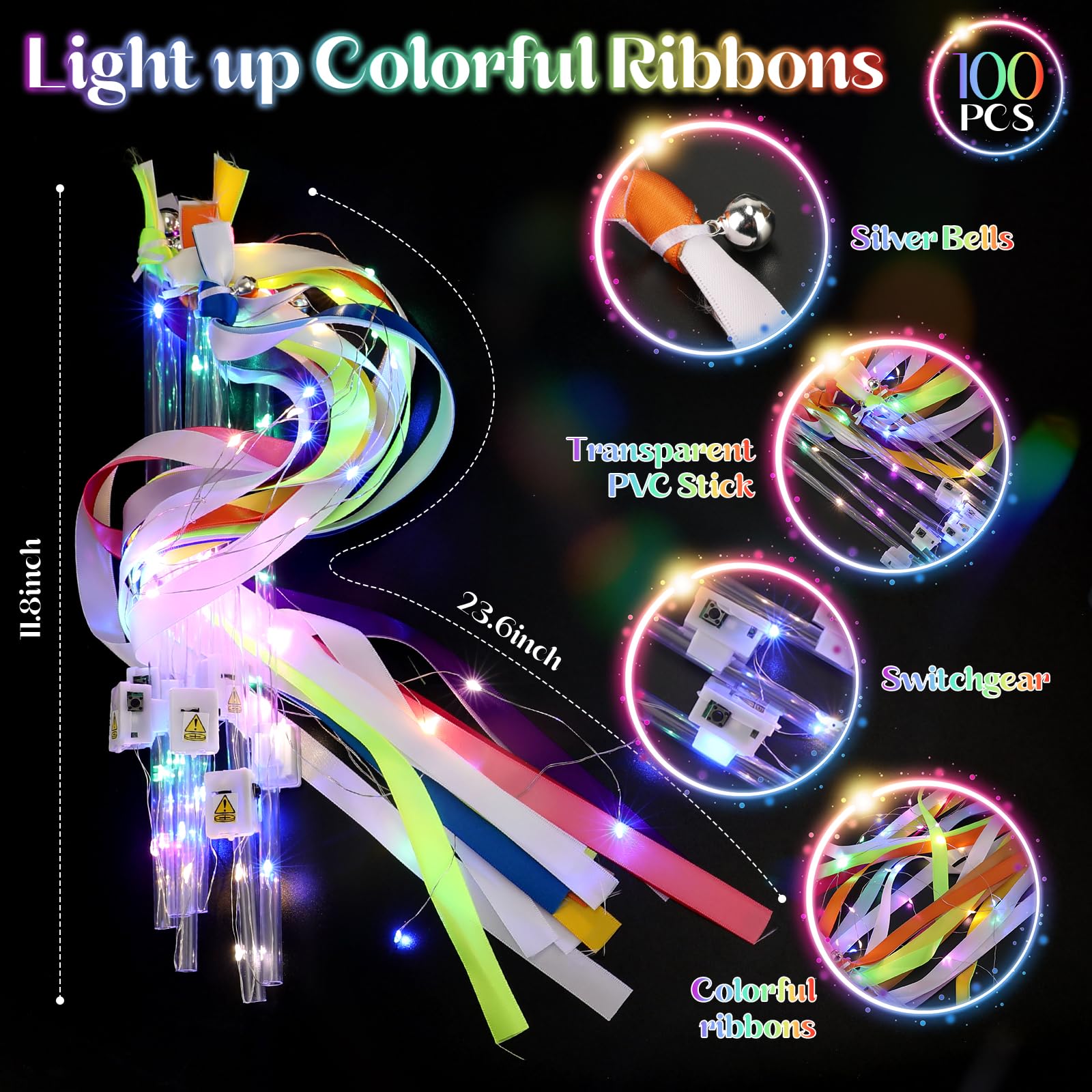 100 varitas de boda, varita iluminada para boda con LED, cintas de colores para enviar bodas, cumpleaños, conciertos, eventos de fiesta de Navidad
